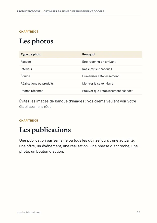 Aperçu de la page 5 de l'ebook Optimiser sa fiche d'établissement Google