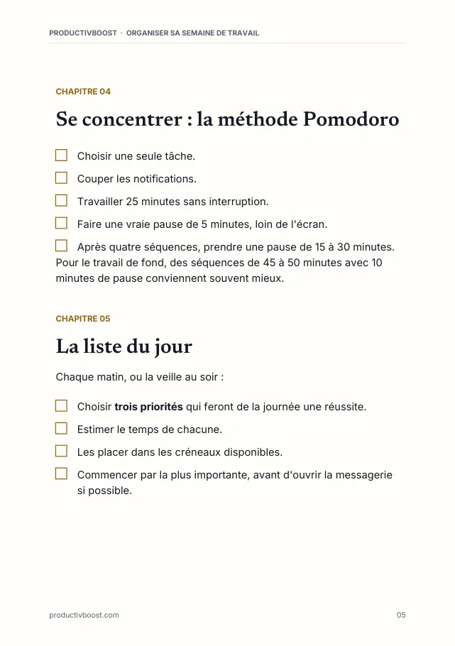 Aperçu de la page 5 de l'ebook Organiser sa semaine de travail